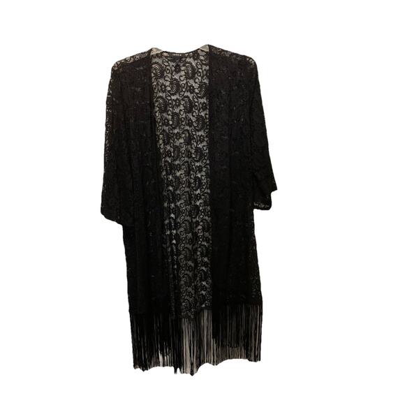 Torrid Paisley Lace Fringe Ruana Elegant Lace Kimono with Fringe Black Sz 0x L - Picture 1 of 8
